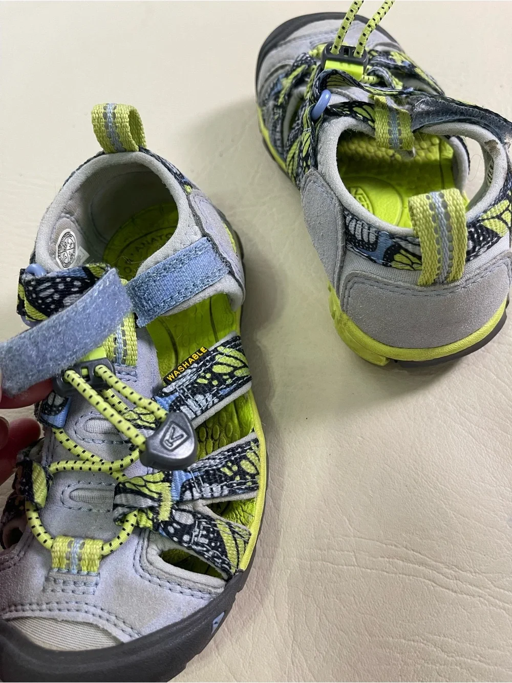 Keen Kids Closed-Toe Sandals in Neon Lime and Gray